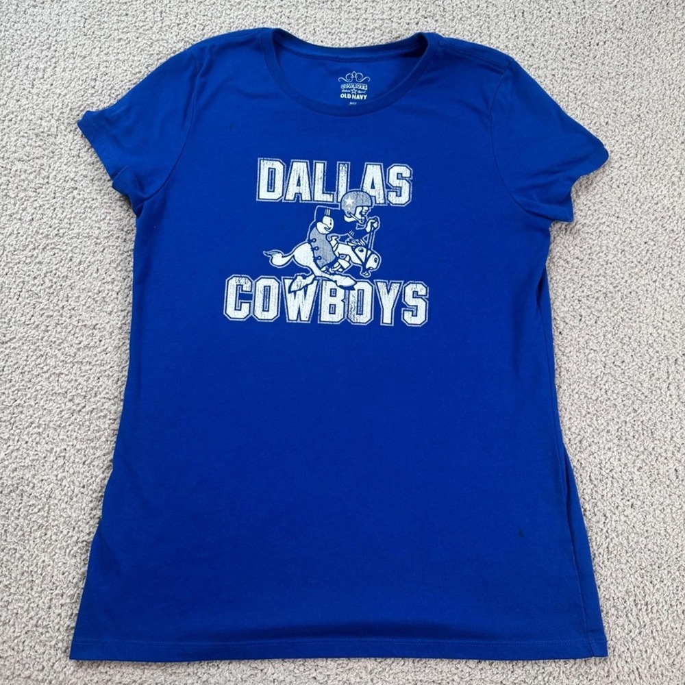 Dallas Cowboys Women Blue Graphic T-Shirt Large NFL Football Distressed Old Navy